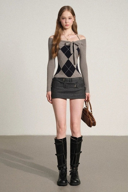 Slim Fit Argyle Knit Top