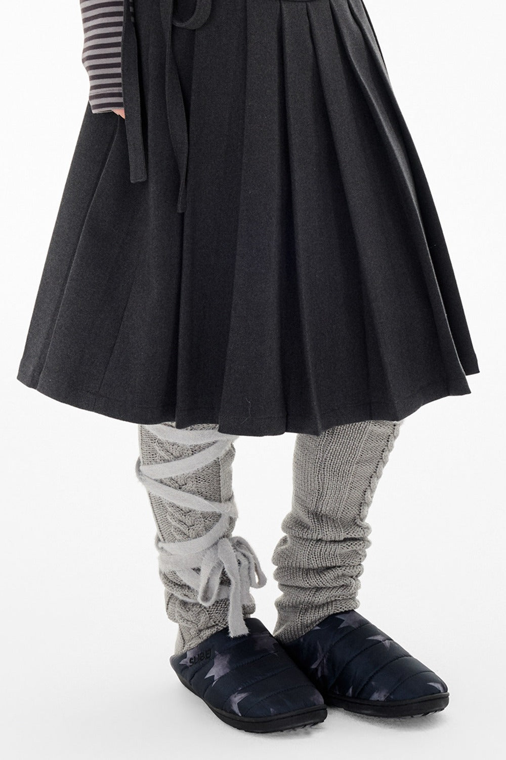 Double-Breasted Wool Coat and Pleated Skirt Set