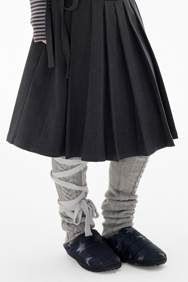 Double-Breasted Wool Coat and Pleated Skirt Set