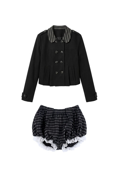 Spliced Color-Blocked Woolen Coat Set-Up