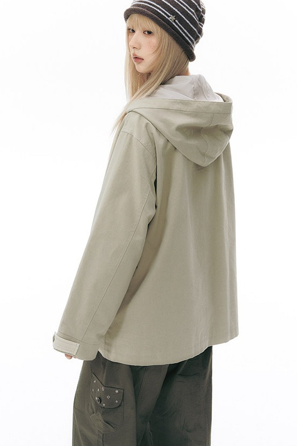 Workwear-Jacke mit Kapuze und Patchwork