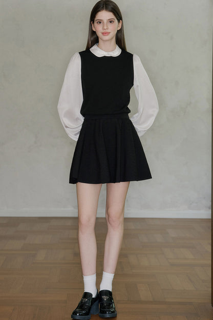 Black High-Waisted Cotton Knit A-Line Skirt