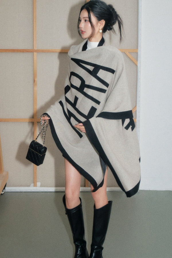 Beige Knitted Letter Shawl
