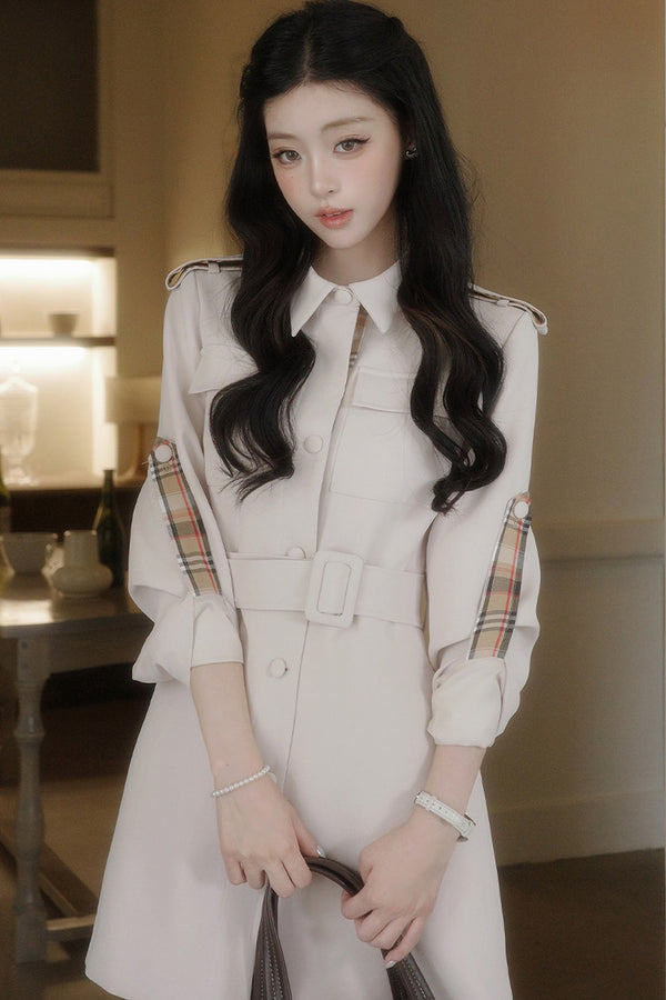 Plaid Patchwork Trench Coat