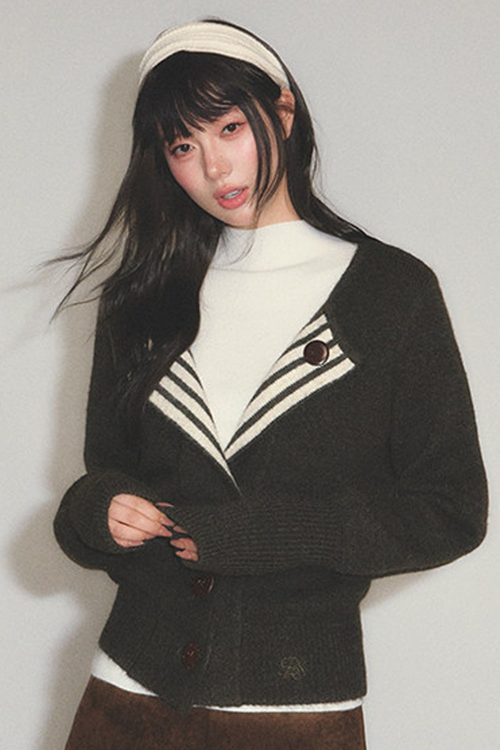 Striped Color-Block Knit Cardigan