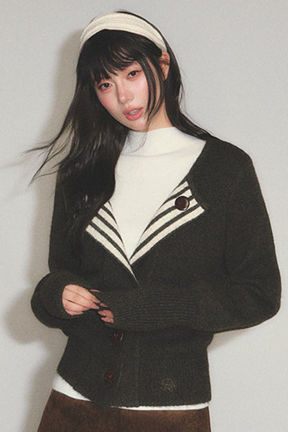 Striped Color-Block Knit Cardigan