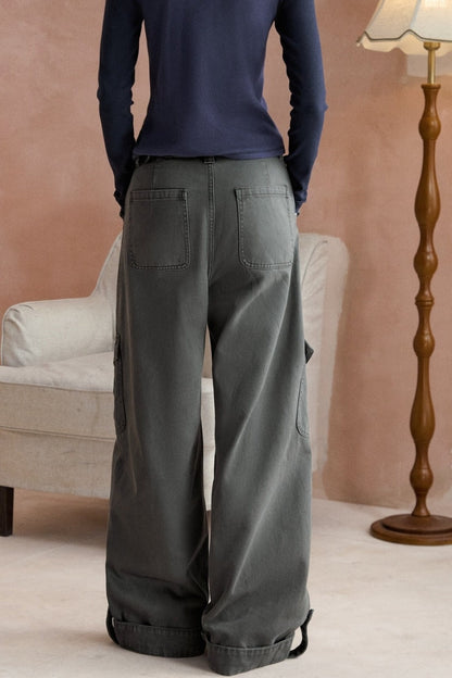Gray Green Cargo Wide-Leg Pants