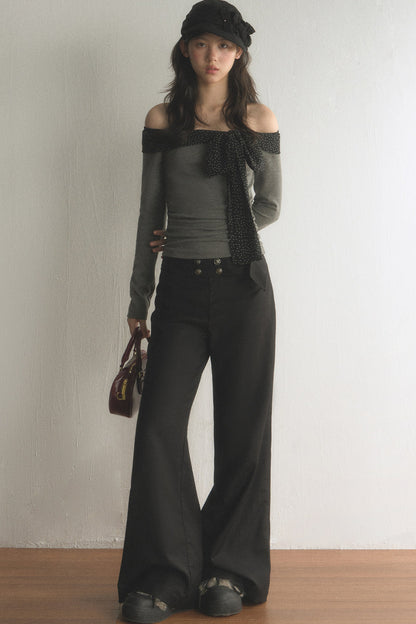 Multi-Button High-Waisted Layered-Look Top and Pants Set-Up