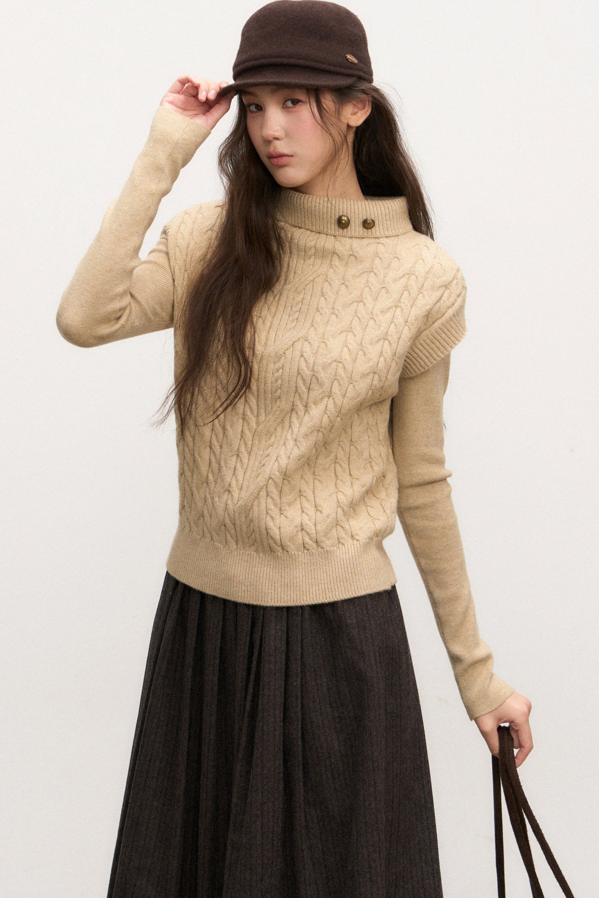 Layered-Look Knit Top and Skirt Set-Up