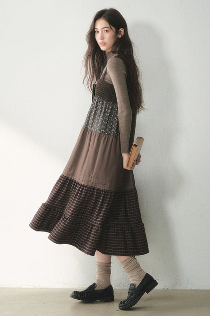 Floral Plaid Patchwork Cake Dress