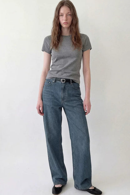 Pantaloni in denim vintage a vita alta