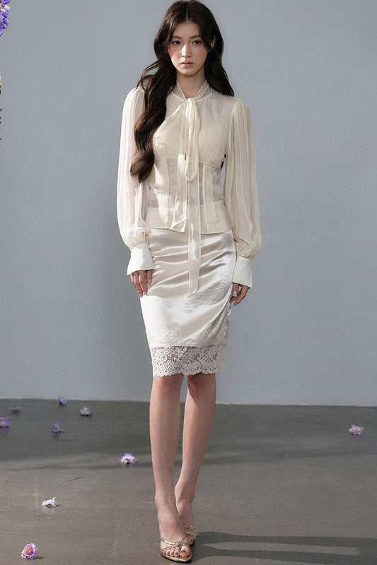 Tencel Long Sleeve Chiffon Cardigan and Skirt Set-Up