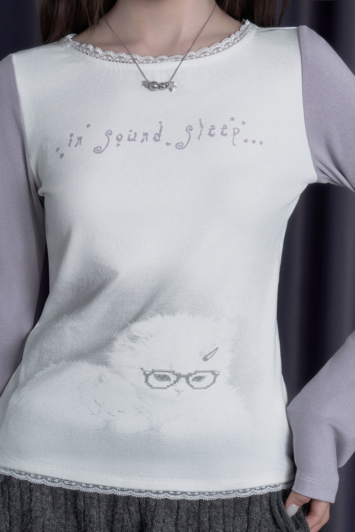 Sleepy Kitten Printed Long-Sleeved T-Shirt