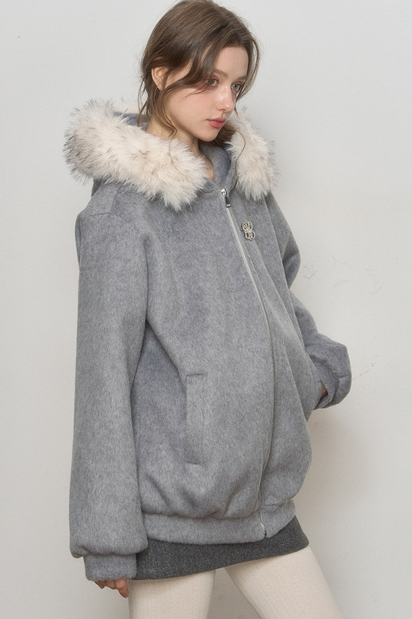 Hooded Fur Collar Woolen Jacket