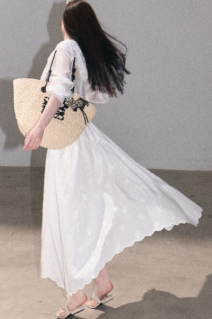 Ensemble haut et jupe en dentelle de coton à motif floral