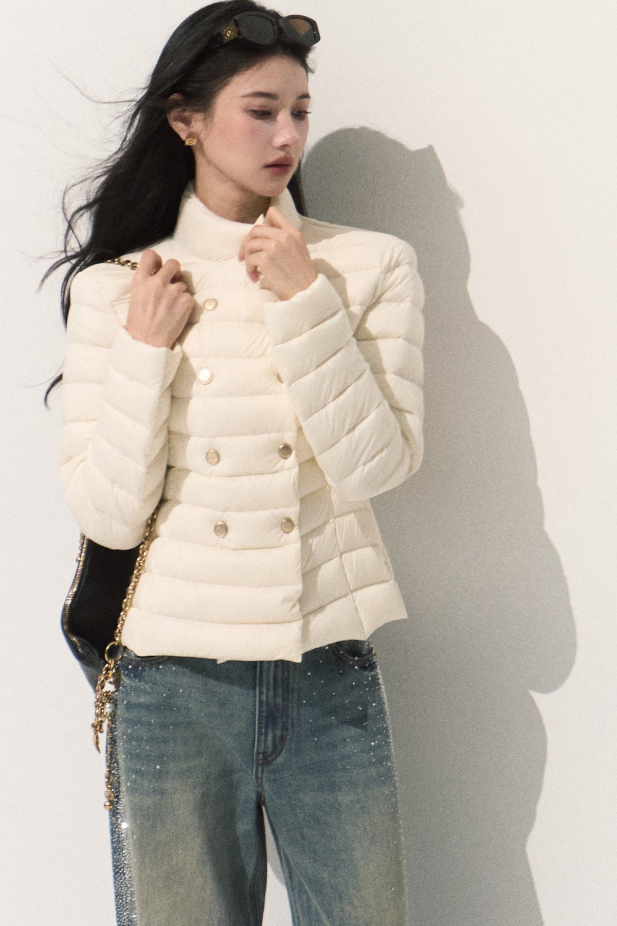 Ribbed Stand Collar Down Jacket