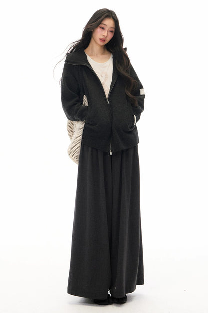 Conjunto de cárdigan de punto con capucha y pantalones