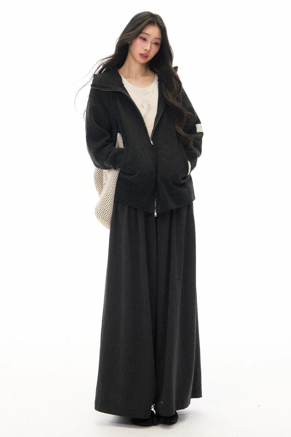 Conjunto de cárdigan de punto con capucha y pantalones