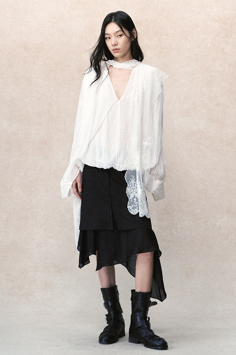 Irregular Pleated Layered Blouse