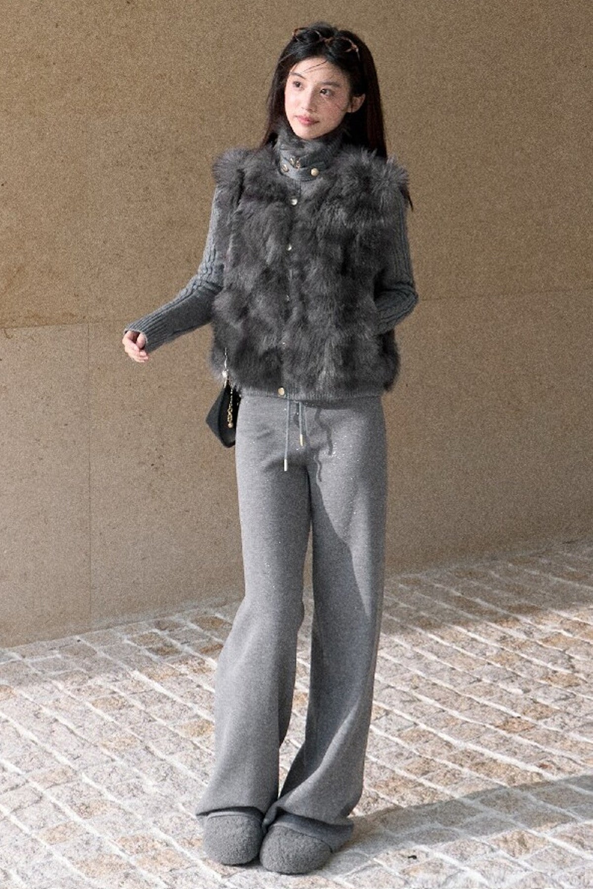 Vintage Eco-Friendly Fur Cable Knit Jacket