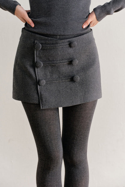 Wool Blend Double-Breasted Diagonal Placket Skirt