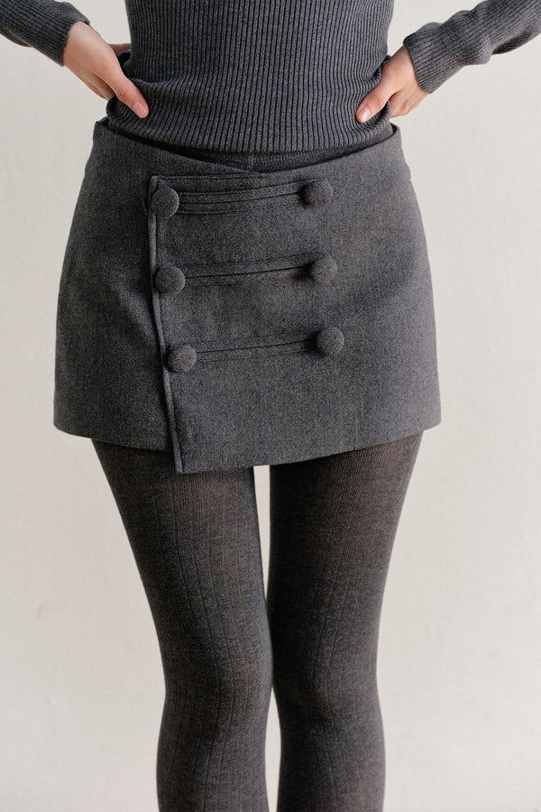 Wool Blend Double-Breasted Diagonal Placket Skirt