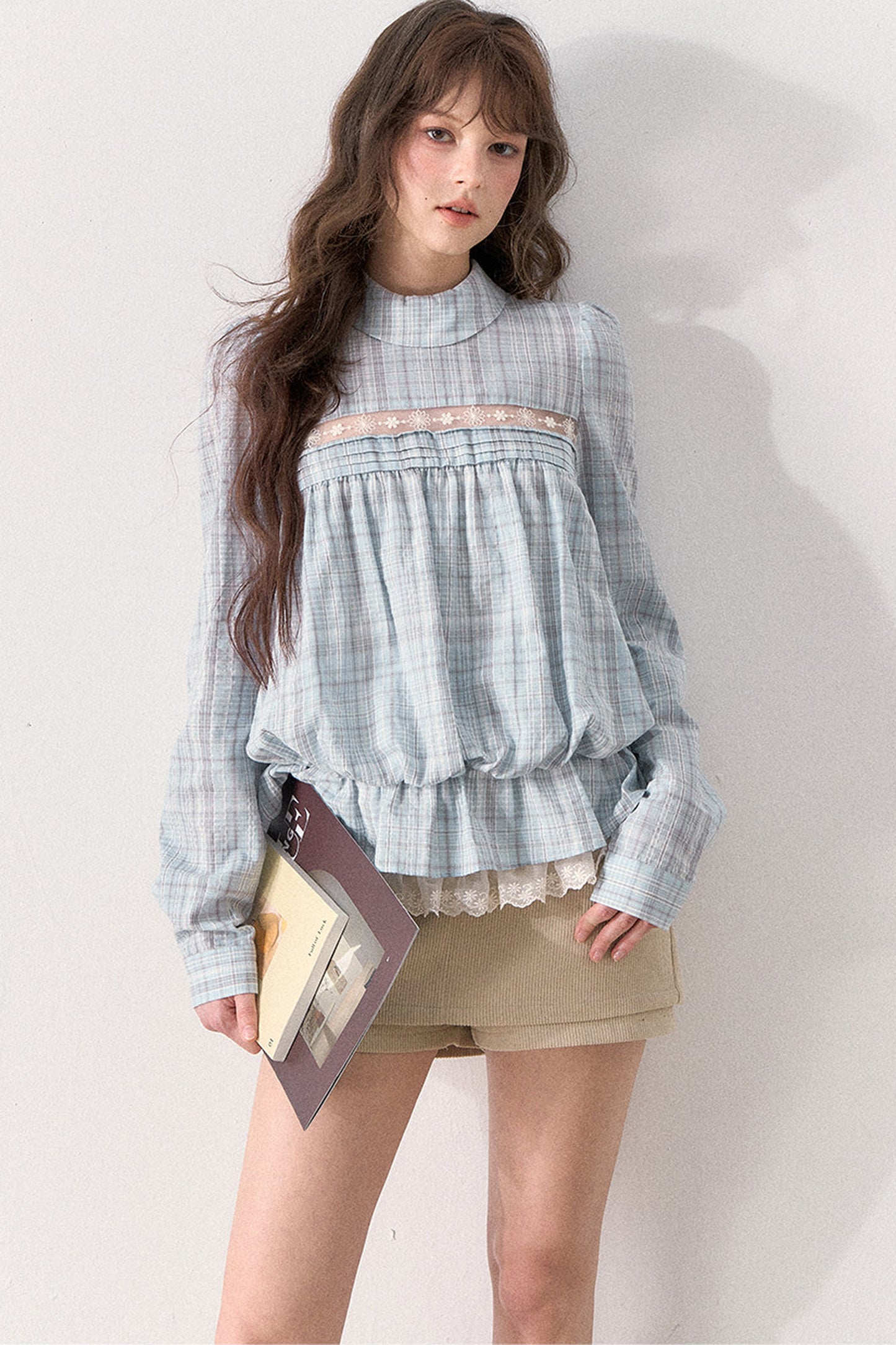 Mint Plaid Lace Blouse