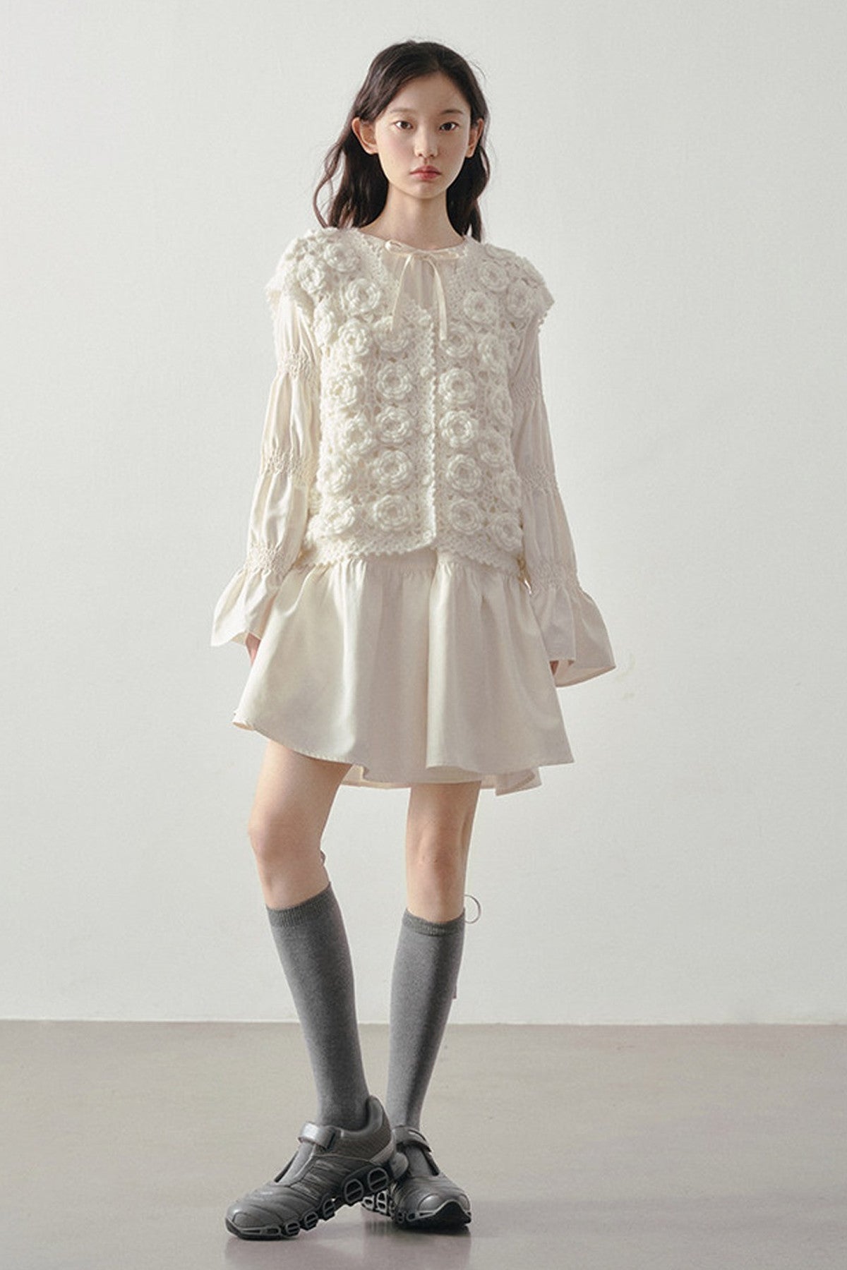3D Floral Crochet Layered Vest