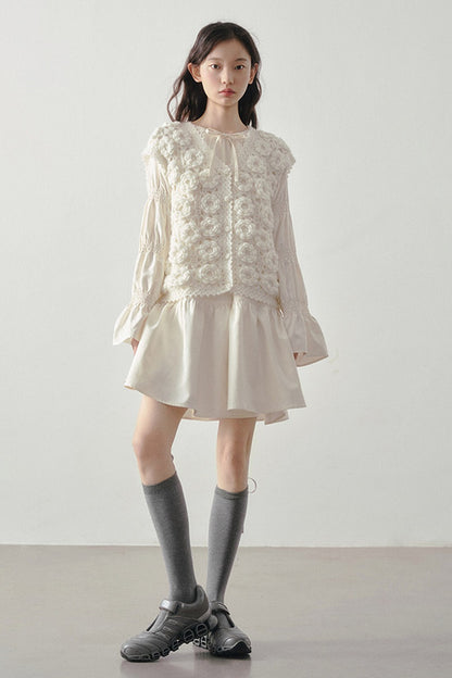 3D Floral Crochet Layered Vest