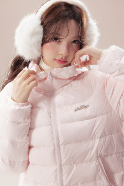 Hooded Logo Ribbed Down Jacket