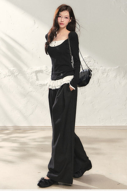 Black Knit T-Shirt and Pants Set-Up