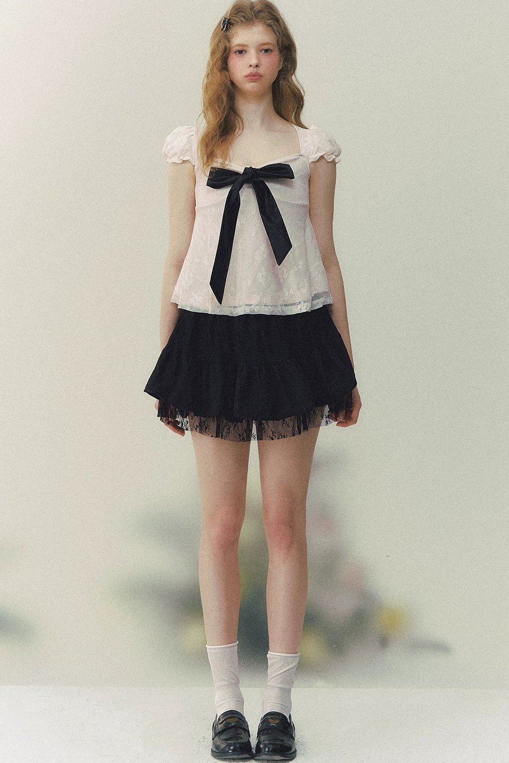 Square Neck Bow Lace Top