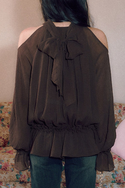 Retro Halterneck Off-Shoulder Ruffle Blouse