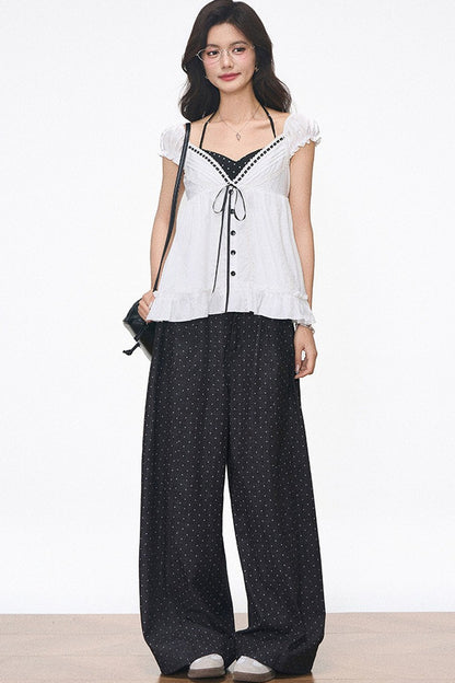 Lace Puff Sleeve Blouse Set-Up