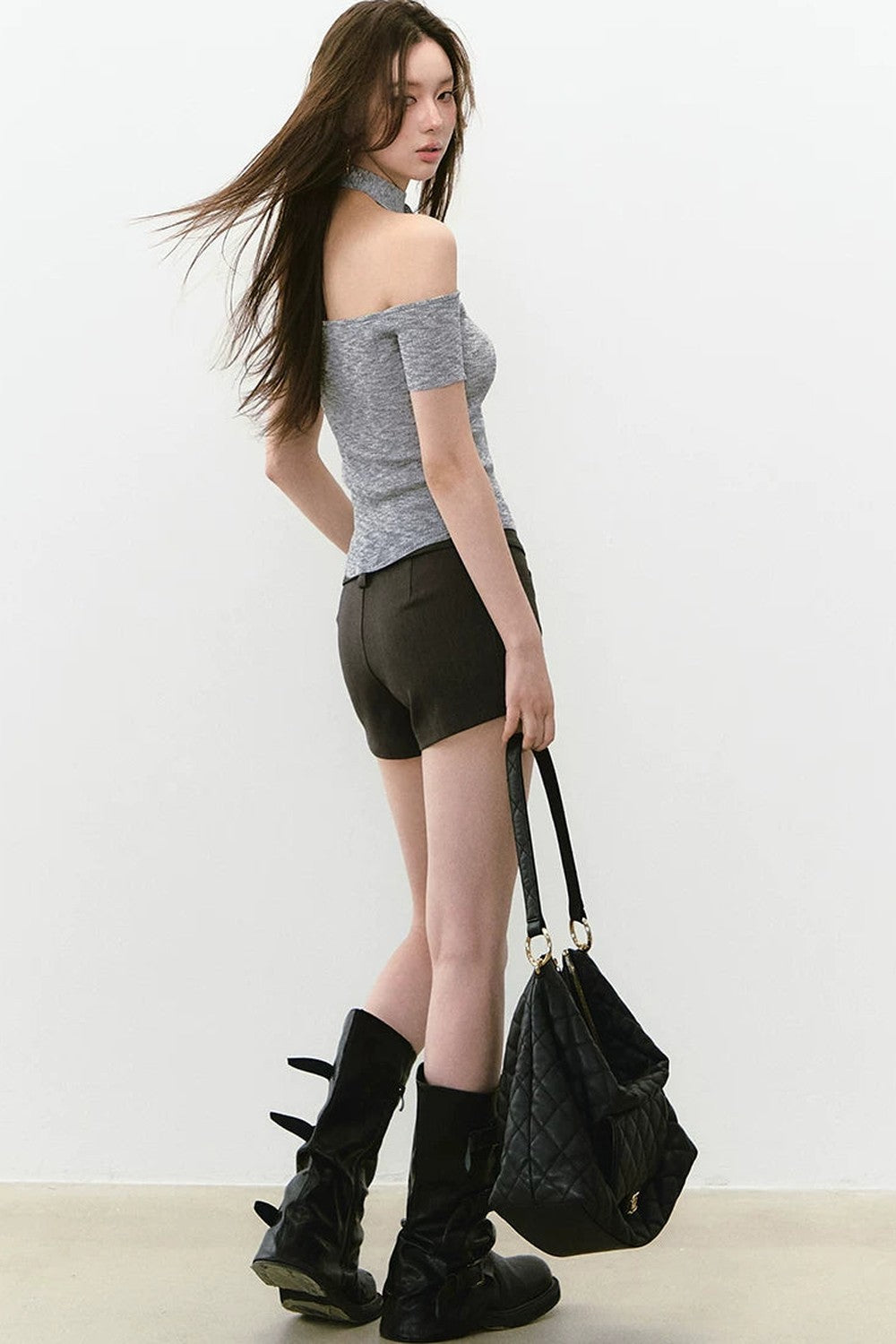 Viapitti Rivet Irregular Waistband Shorts