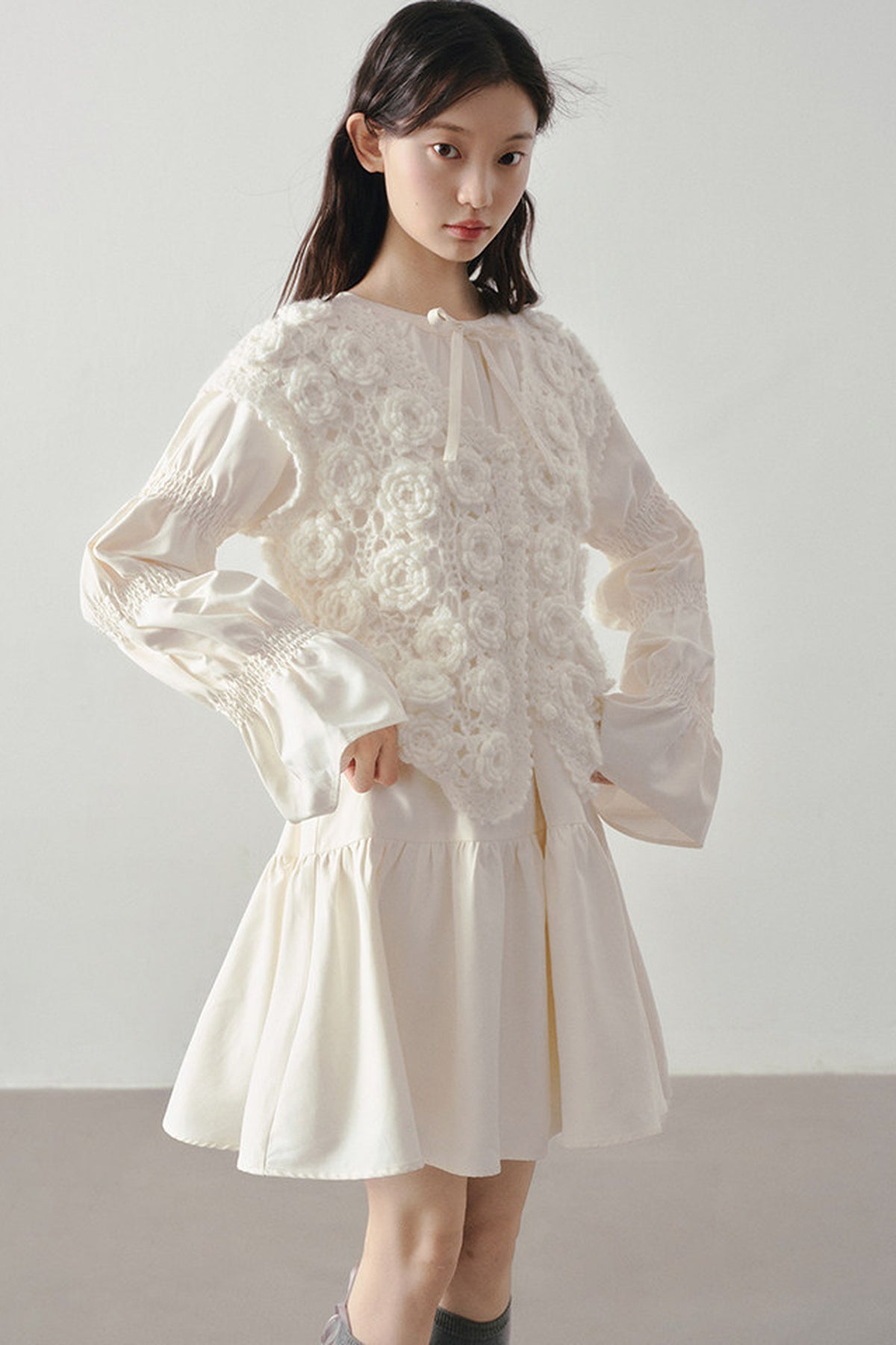 Beige Long Sleeve Shirt Dress