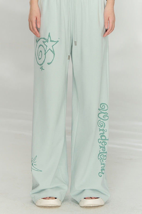 Waffle Knit Print Sweatshirt and Pants Set-Up