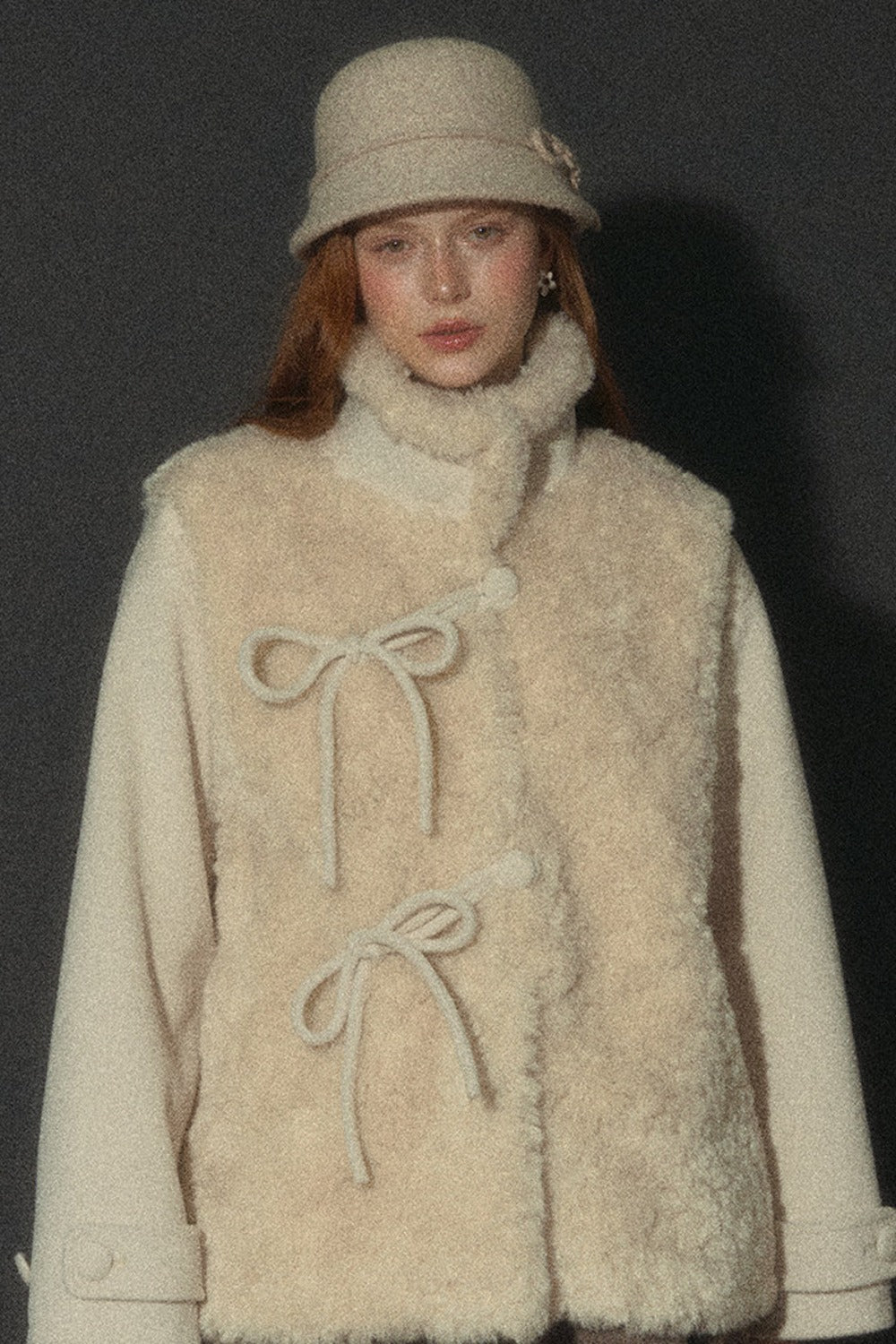 Flower Tea Layered-Look Woolen Furry Top