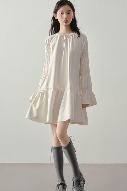 Beige Long Sleeve Shirt Dress