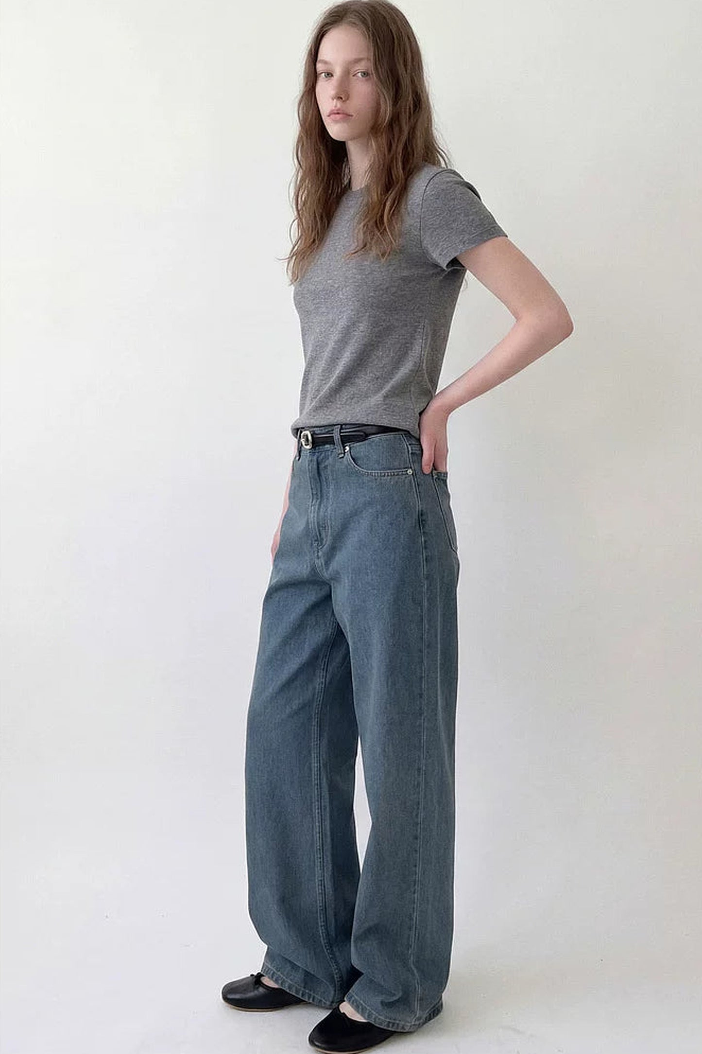 Pantaloni in denim vintage a vita alta