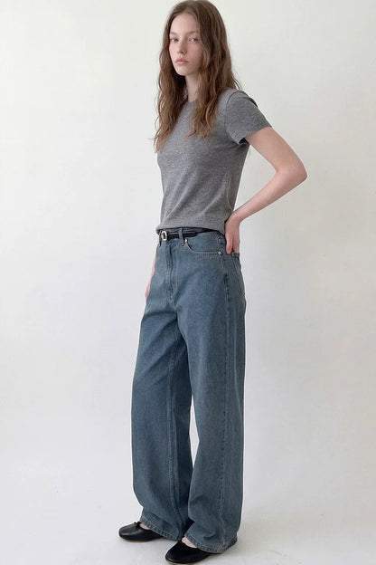 Pantaloni in denim vintage a vita alta