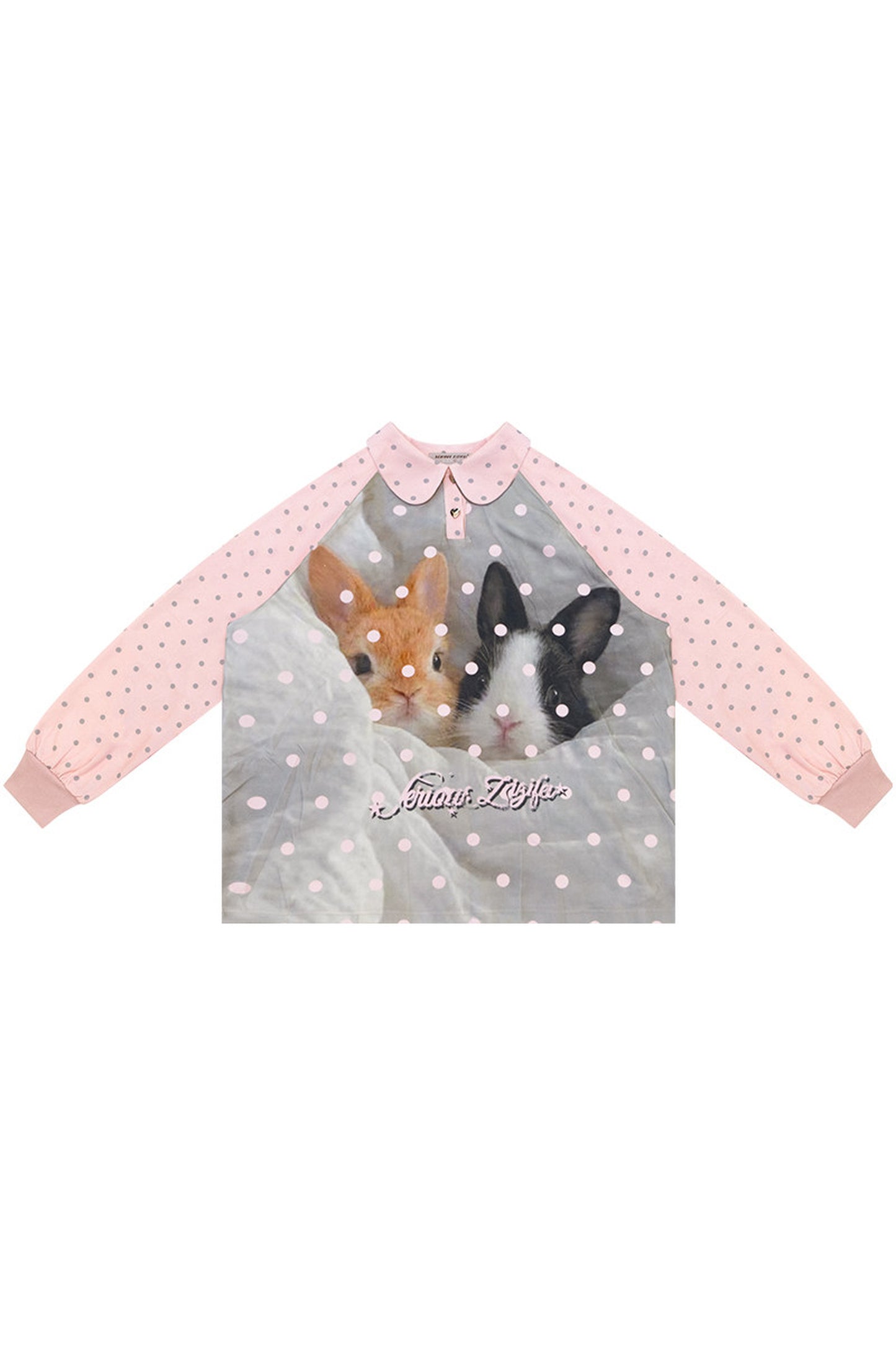 Camiseta rosa con estampado de conejo y lunares