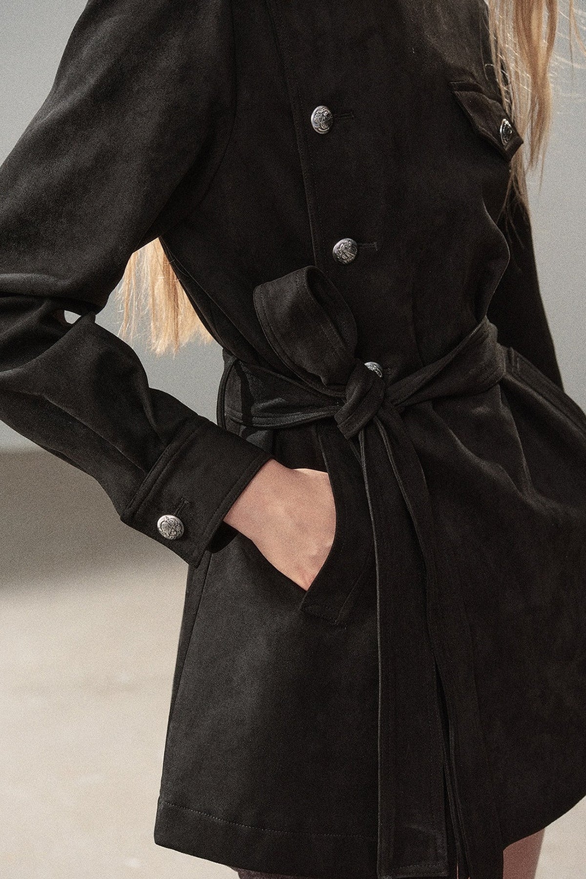 Ruffled High-Neck Trench Coat