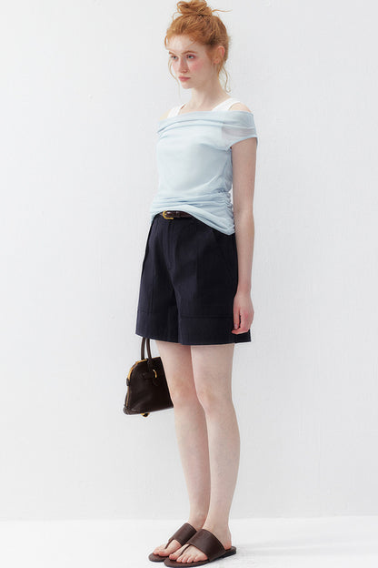 French One-Shoulder Contrasting Color Camisole