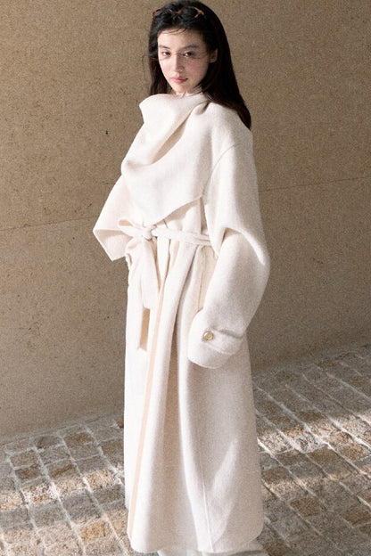 Double-Sided Wool Scarf Collar Coat