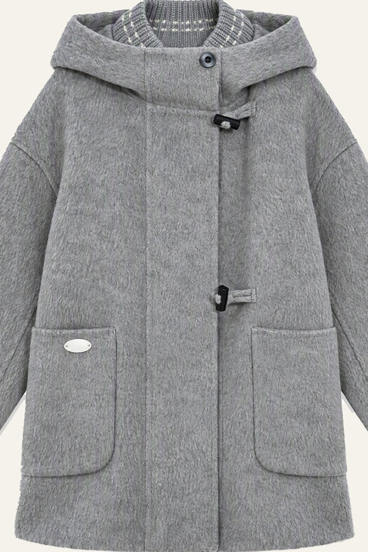 Hooded Horn Button Wool Coat