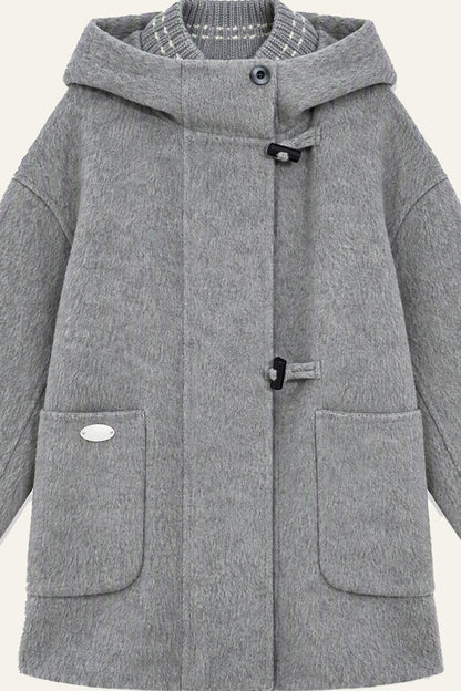 Hooded Horn Button Wool Coat
