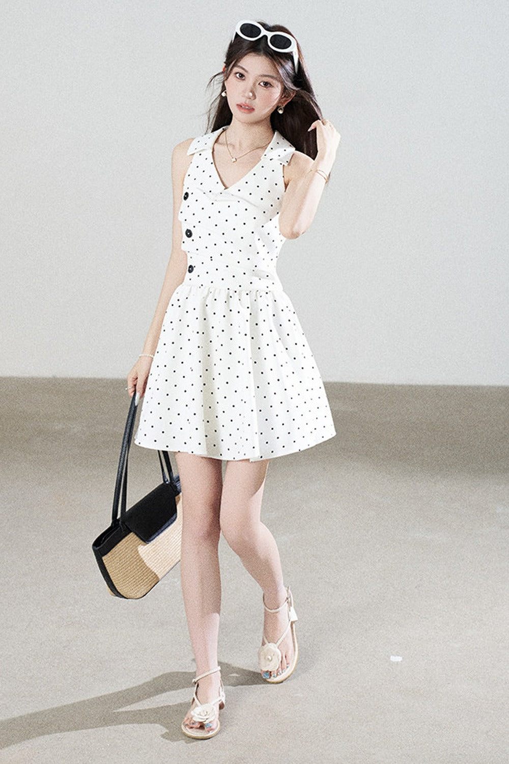 White Polka Dot V-Neck Dress