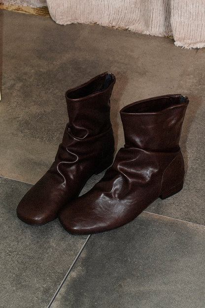 Brown Leather Thick-Soled Slouchy Boots