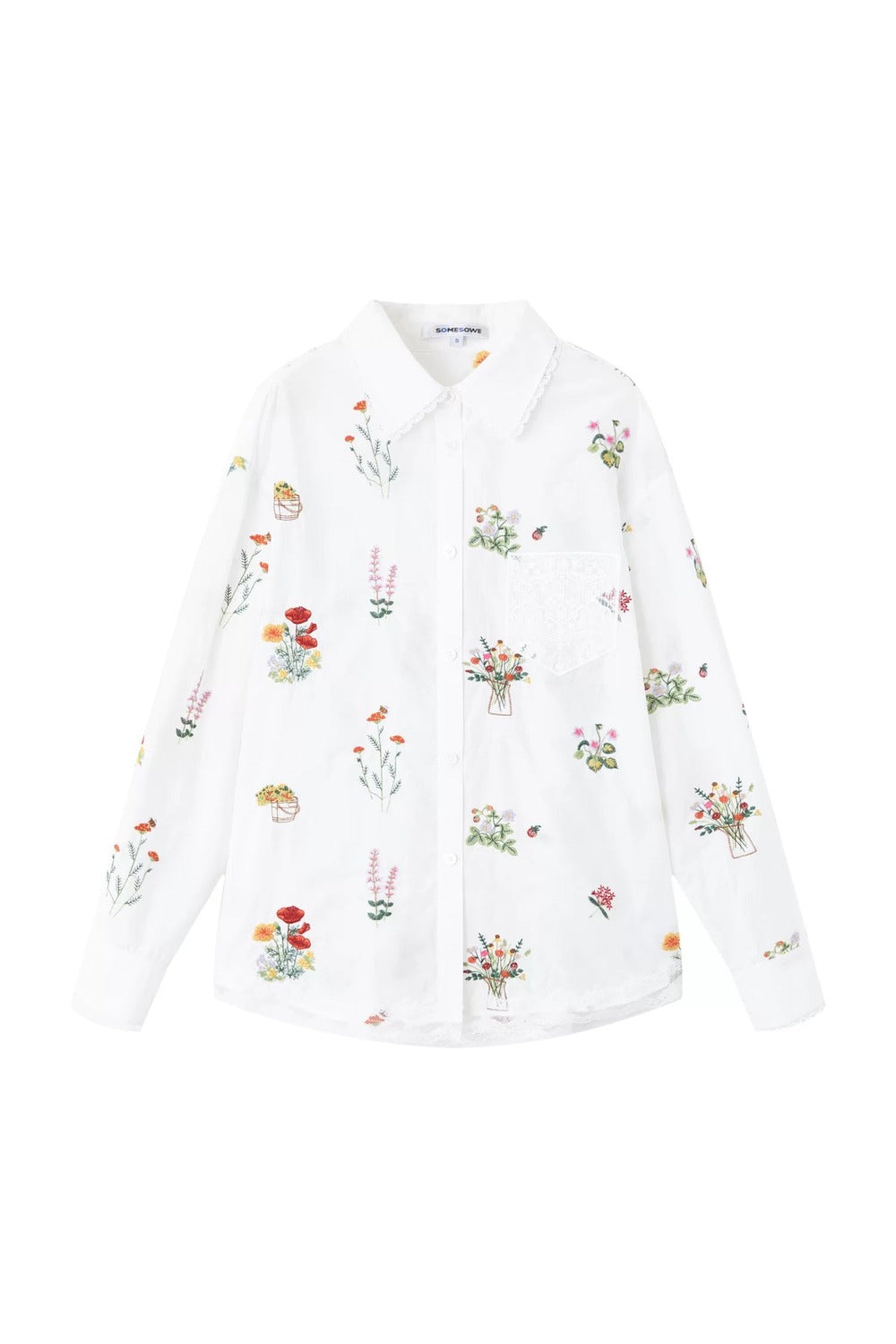 Floral lace embroidered blouse and skirt set